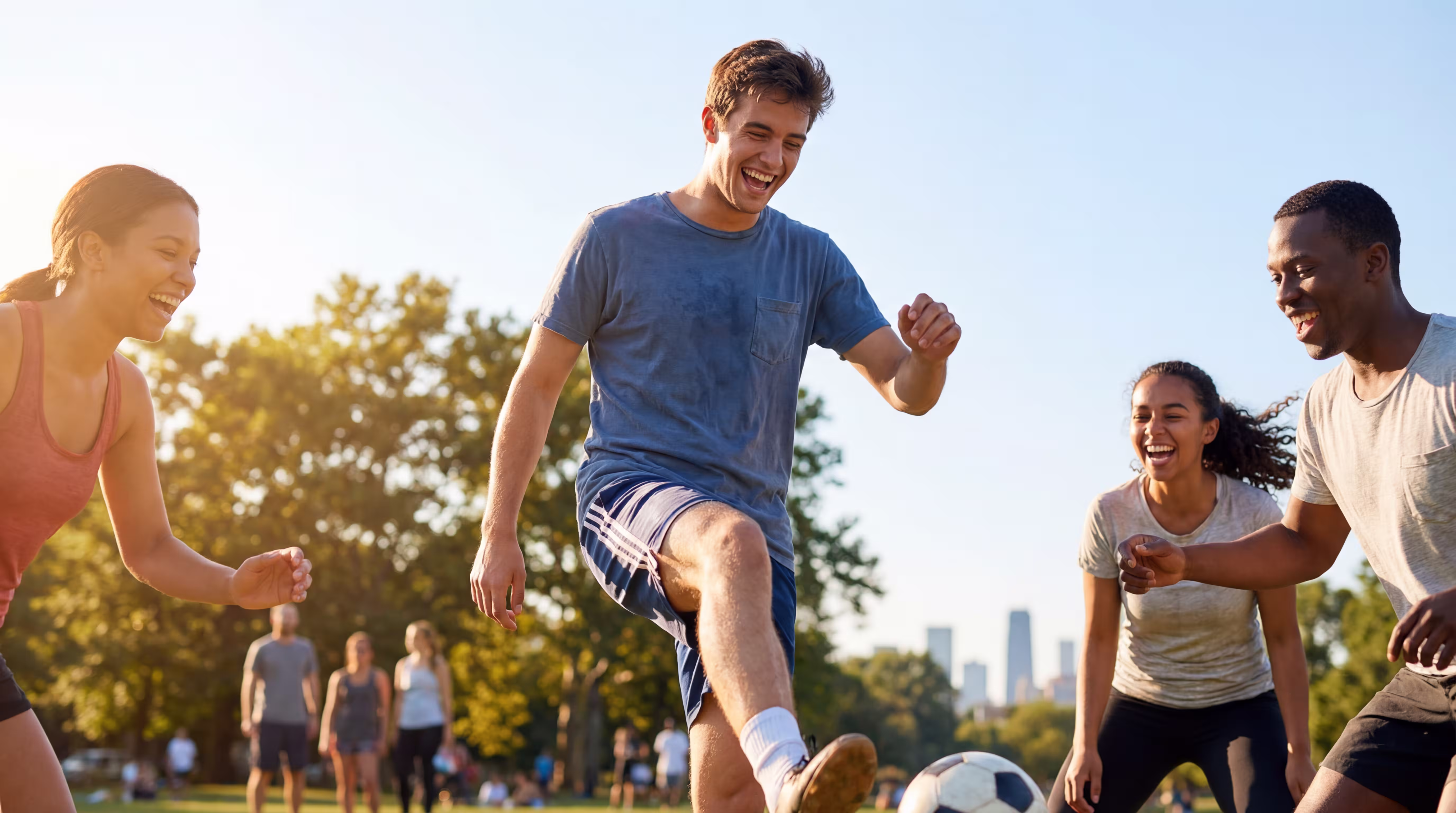 Friends playing outdoor sports together, representing recovery and healthy activities after quitting Fortnite